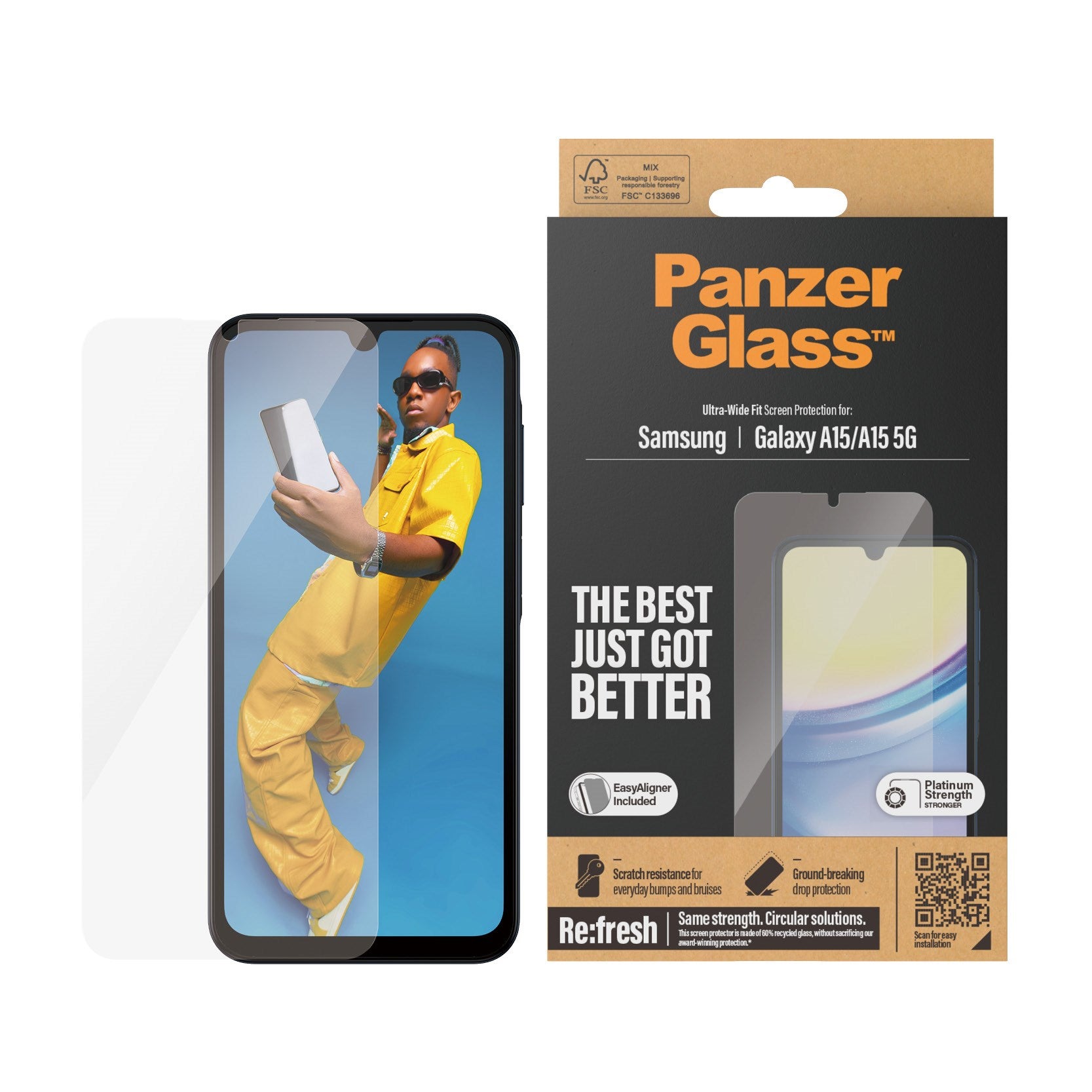 PanzerGlass® Skærmbeskyttelse Samsung Galaxy A15 | A15 5G | M15 5G | Ultra-Wide Fit m. EasyAligner